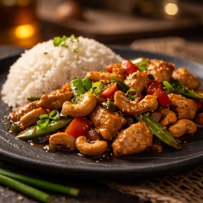 Chicken and cashew with rice