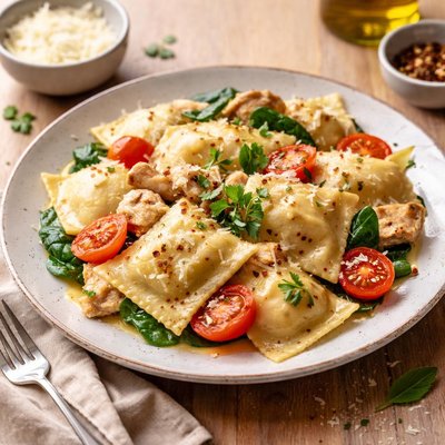 Chicken and cheese ravioli