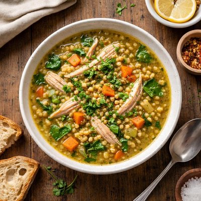 Chicken and freekah soup