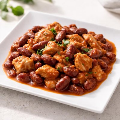 Chicken and kidney beans in tomato sauce