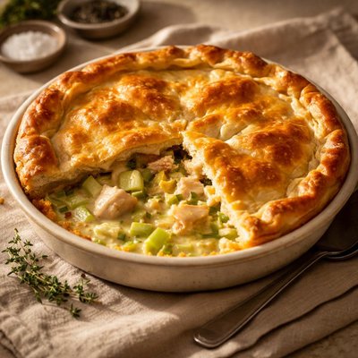 Chicken and leek pie