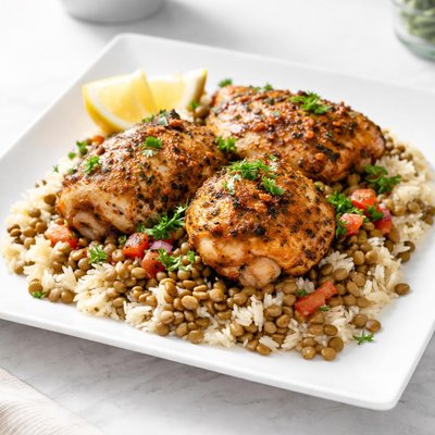 Chicken and lentils with rice