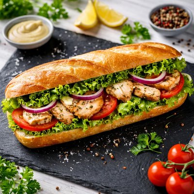 Chicken and lettuce baguette