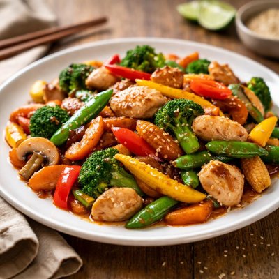 Chicken and mixed vegetables stir fry
