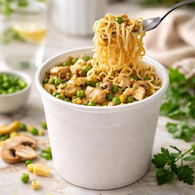 Chicken and mushroom pot noodle