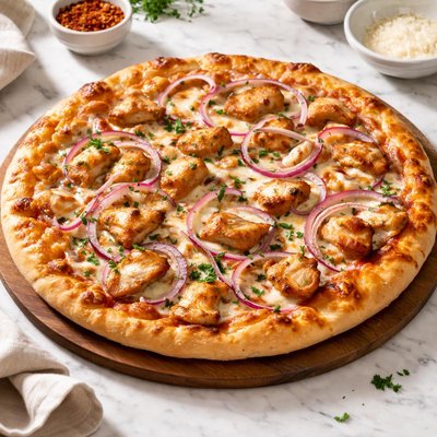 Chicken and onion pizza