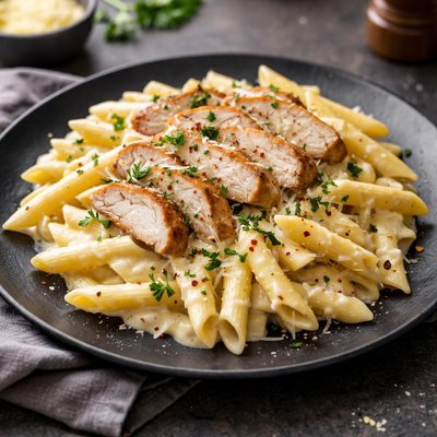 Chicken and penne with alfredo sauce