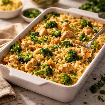 Chicken and rice casserole with broccoli