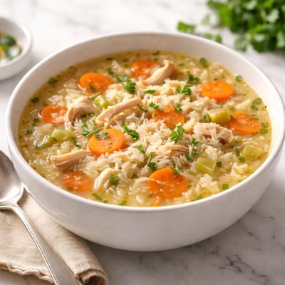 Chicken and rice soup with carrots