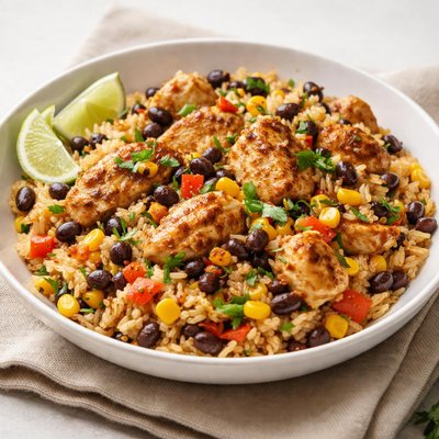 Chicken and rice with black beans and corn