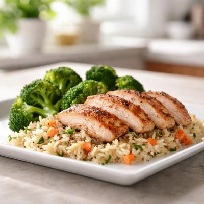 Chicken and rice with broccoli