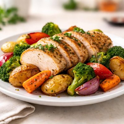 Chicken and roast vegetables