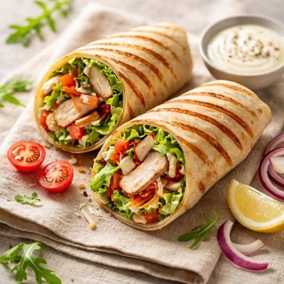 Chicken and salad wrap toasted