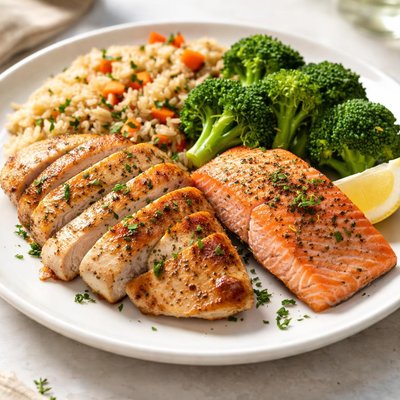 Chicken and sea alaskan pink salmon