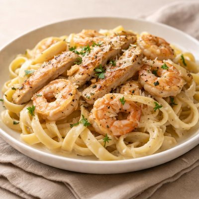 Chicken and shrimp pasta alfredo