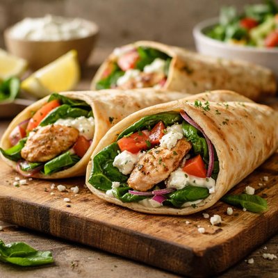 Chicken and spinach slouvaki