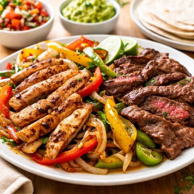 Chicken and steak fajitas