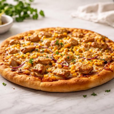 Chicken and sweetcorn pizza