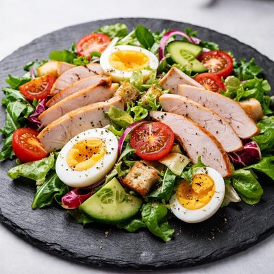 Chicken and turkey salad with egg