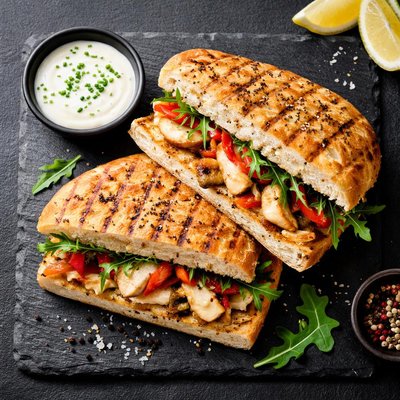 Chicken and turkish bread toasted sandwich