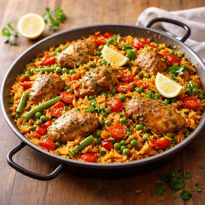Chicken and vegetable paella
