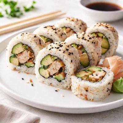 Chicken avocado sushi