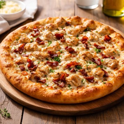 Chicken bacon alfredo pizza