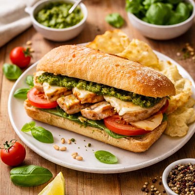 Chicken basil pesto sandwich