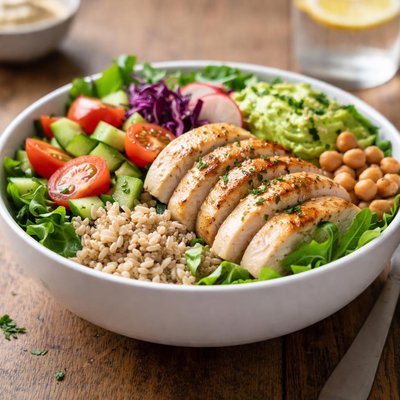 Chicken bowl with salad and grains