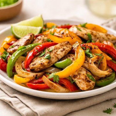 Chicken breast fajitas with bell peppers and onions