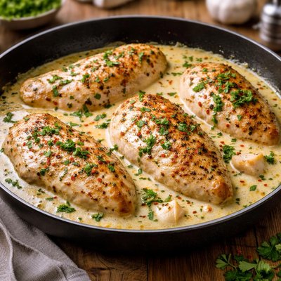 Chicken breast in single cream sauce with spices