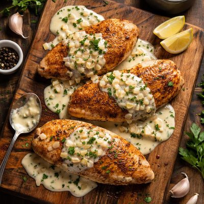 Chicken breast with shallot cream sauce