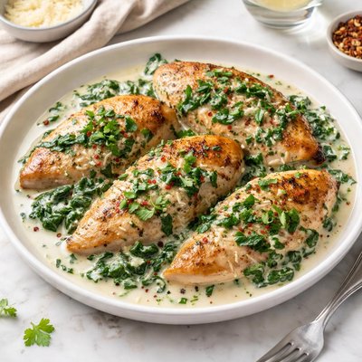 Chicken breast with spinach sauce