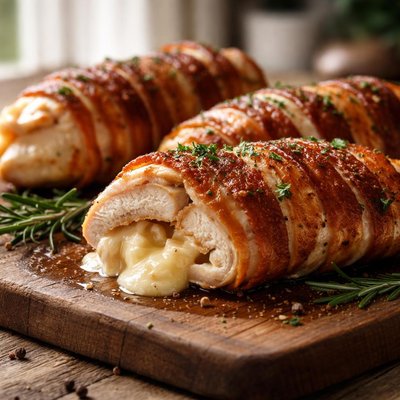 Chicken breast wrapped in bacon and cheese