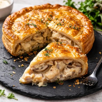 Chicken brie and puff pastry pie