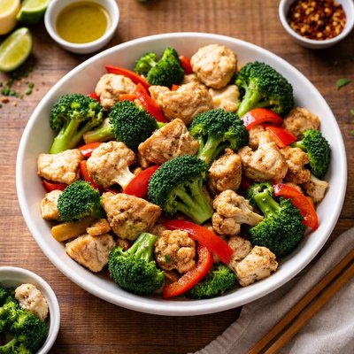 Chicken brocoli red pepper cauliflawer stir fry in avocado oil