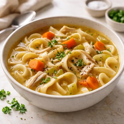 Chicken broth egg noodles