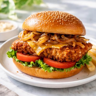 Chicken burger with onions
