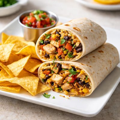 Chicken burrito with chips