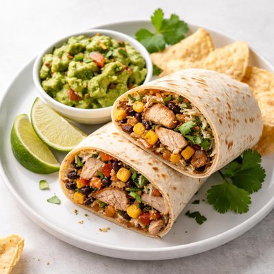 Chicken burrito with guacamole