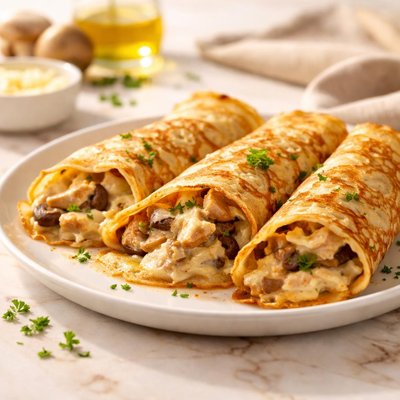Chicken cheese and mushrooms creppe