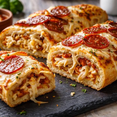 Chicken cheese bread with pepperoni