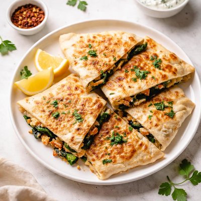 Chicken cheese spinach gozleme