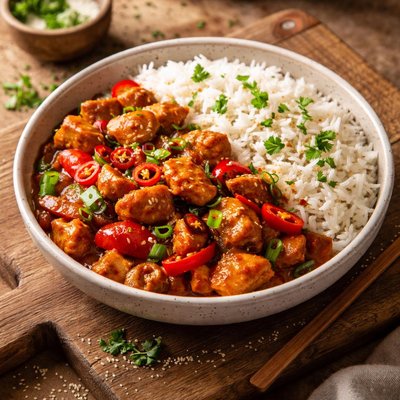 Chicken chilli with rice