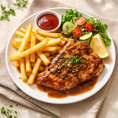 Chicken chop and french fries