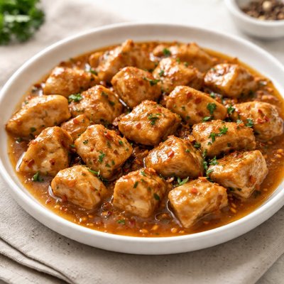 Chicken cubes with gravy