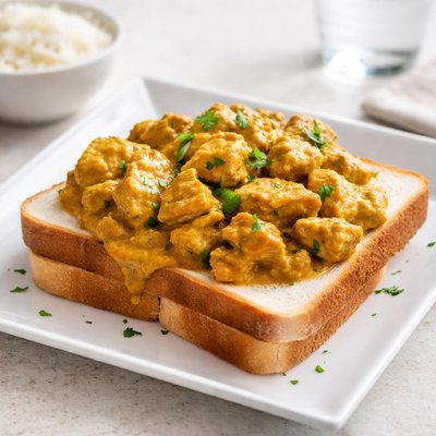 Chicken curry on white bread