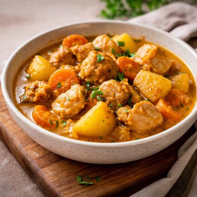 Chicken curry with potatoes and carrots
