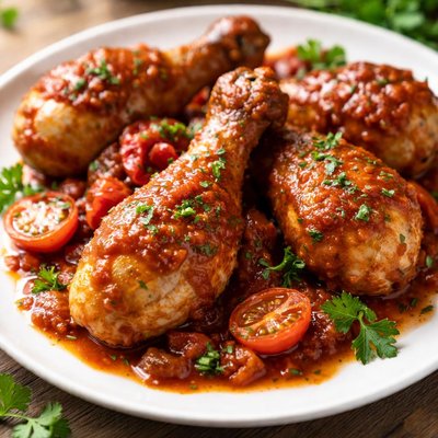 Chicken drumstick with tomato sauce