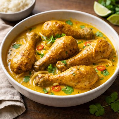 Chicken drumsticks in yellow curry sauce
